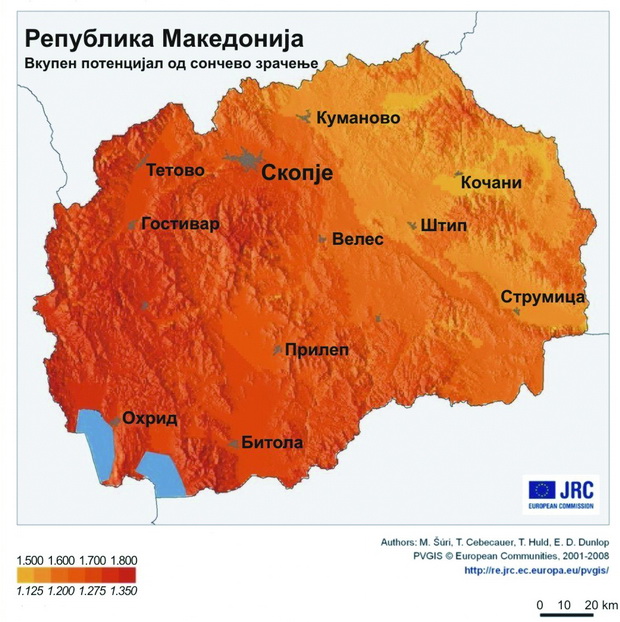 Слика 4 - Сончев енергетски потенцијал во Република Македонија