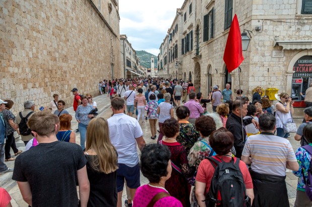 Crouds of tourists on Stradun, the main street of the Dubrovnik Old Town.